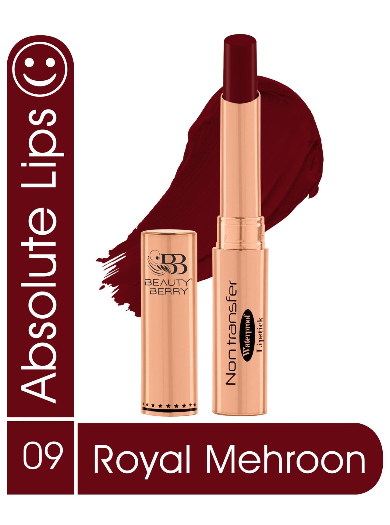 Beauty Berry Non Transfer Waterproof Lipstick, Long Lasting Smudge Proof Highly Pigmented Shades, (Pack of 1) (Royal Mehroon -09)