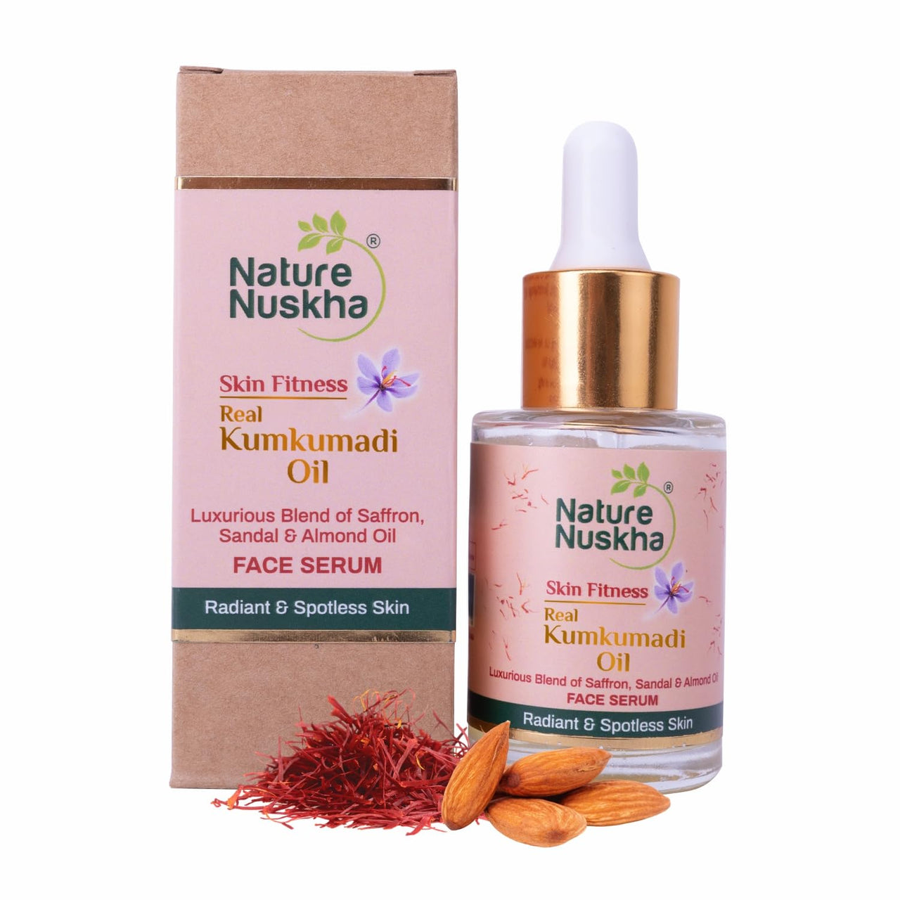 Nature Nuskha Real Kumkumadi Oil 25ml-Anti-Ageing Face Serum with Niacinamide, Folic acid, Vitamins E & C-For Men and Women-Kumkumadi Tailam-Reduces Dark Spots, Evens Skin Tone, Improves Brightness,Makes Skin Soft and Supple