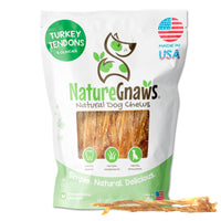 Nature Gnaws USA Turkey Tendons for Dogs - Premium Natural Chew Treats - Delicious Reward Snack for Small Medium & Large Dogs - Made in The USA 4 oz Bag 1 Pound (Pack of 1)