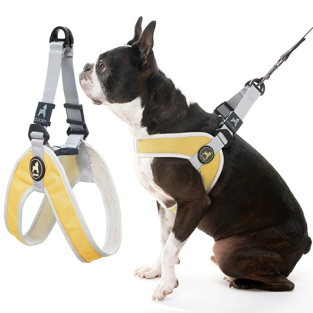 Gooby Simple Step in III Harness - Yellow, Small - Small Dog Harness with Scratch Resistant Outer Vest - Soft Inner Mesh Harness for Small, Medium Dogs Small chest (14.25∼17")