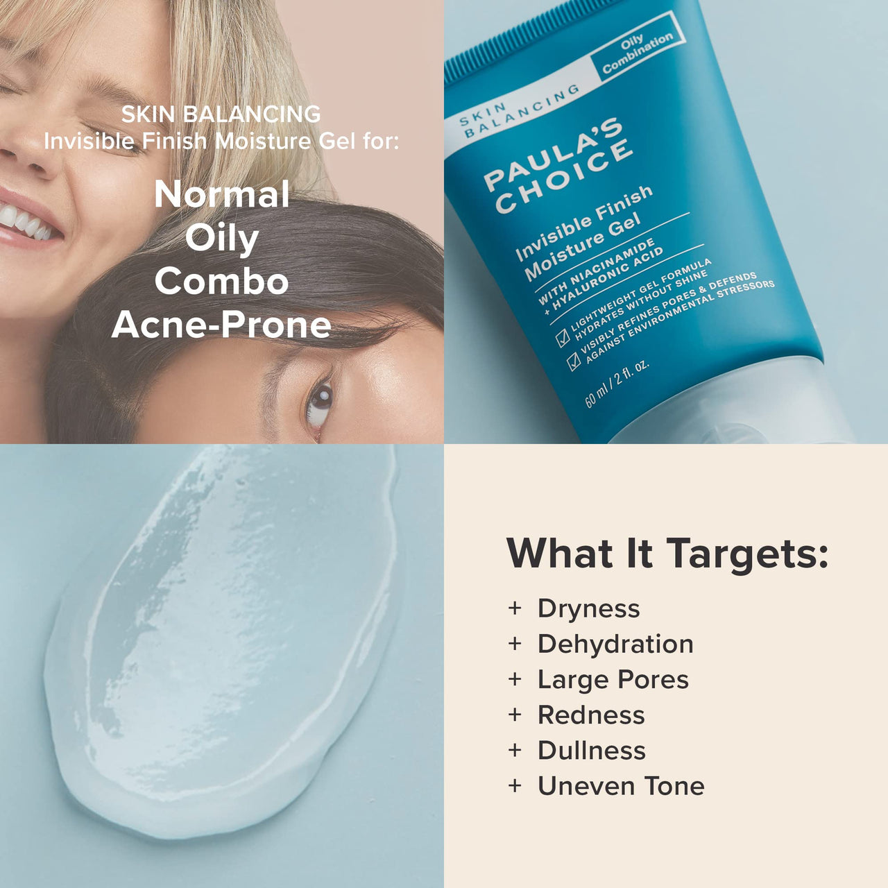 PAULA'S CHOICE SKIN BALANCING Invisible Finish Gel Moisturizer Face Cream with Niacinamide & Hyaluronic Acid, Large Pores & Oily Skin, 60 ml (23400)