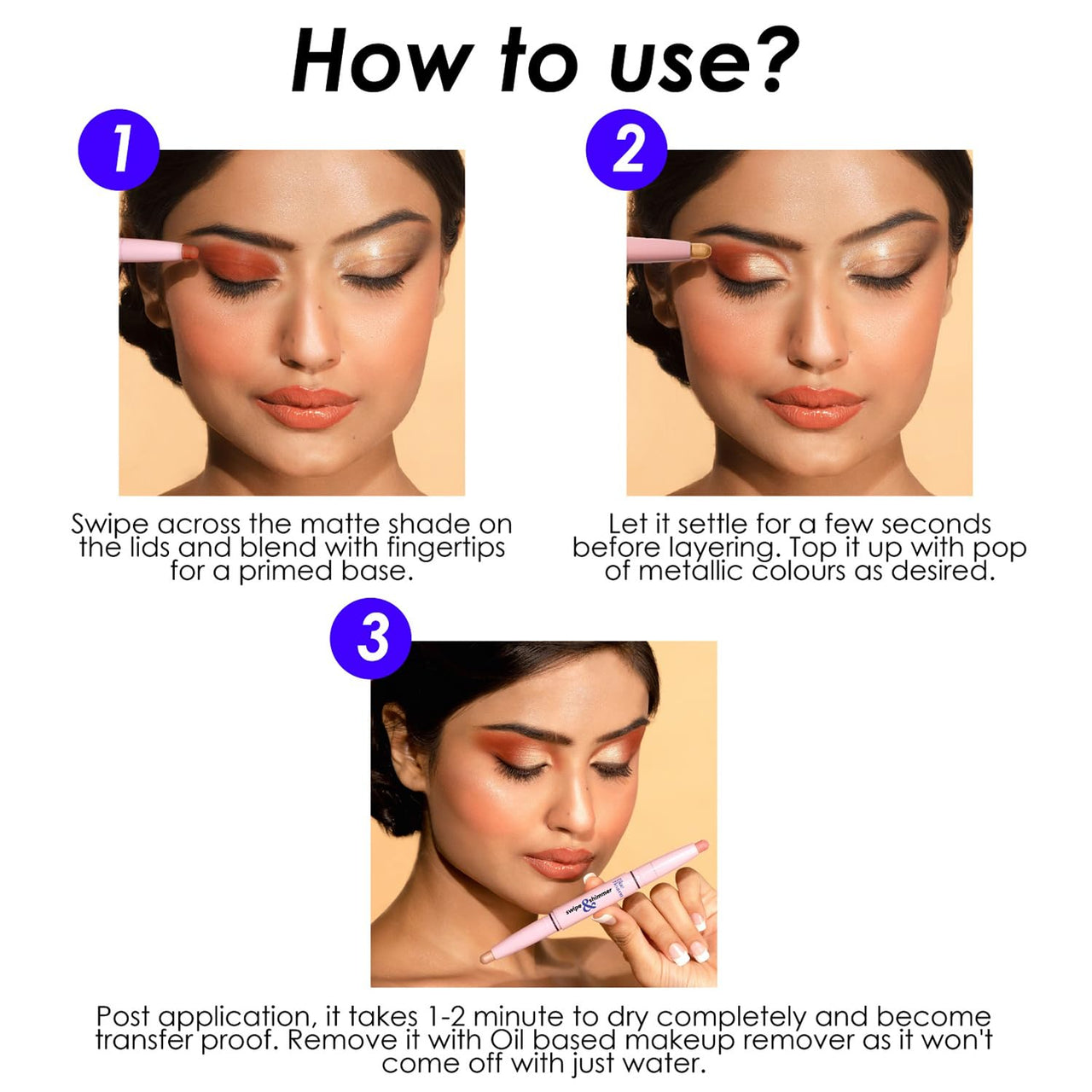 Blue Heaven Swipe & Shimmer Eye Shadow infused with Primer, Smudge Proof, Eye Shadow Stick Dual ended - Romanticism, 2.2g
