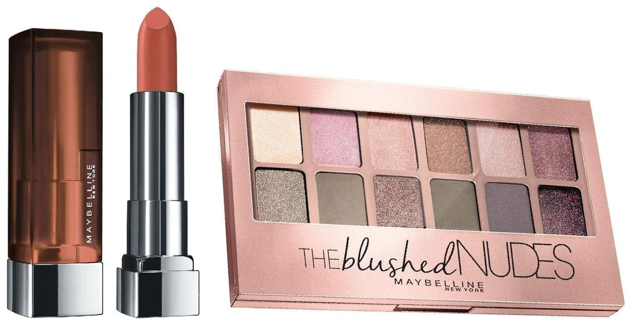 Maybelline New York The Blushed Nudes Palette Eyeshadow, 9G And Maybelline New York Color Sensational Creamy Matte Lipstick, 657 Nude Nuance, 3.9G