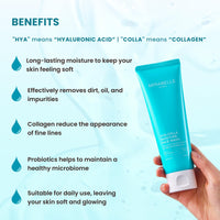 Mirabelle Korea Hya - Colla Moisture Face Wash 120ml | Hydrating Cleanser with Hyaluronic Acid & Collagen | Deep Pore Cleanser for Glowing, Plump Skin | Suitable for All Skin Types | Korean Skincare for Men & Women
