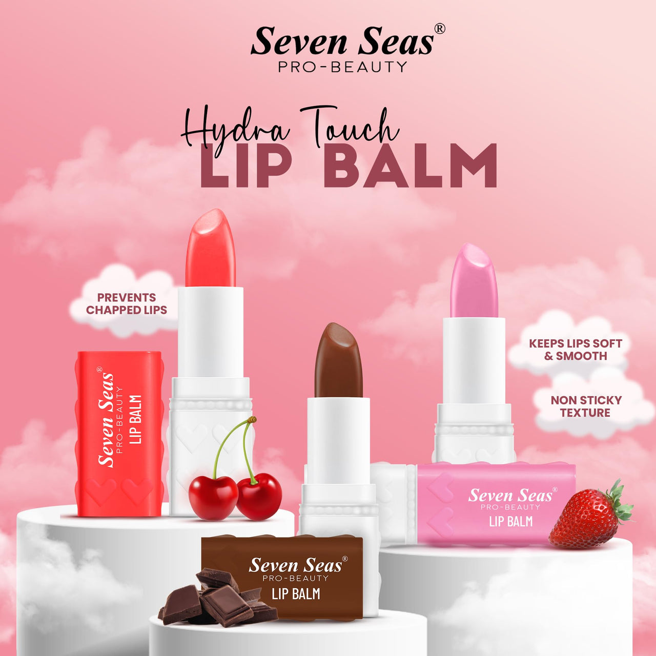 Seven Seas Hydra Touch Lip Balm | Keeps Lips Soft & Smooth | Non Sticky Texture | Prevents Chapped Lips | Highly Moisturising Lip Balm (3.5g, Cherry)
