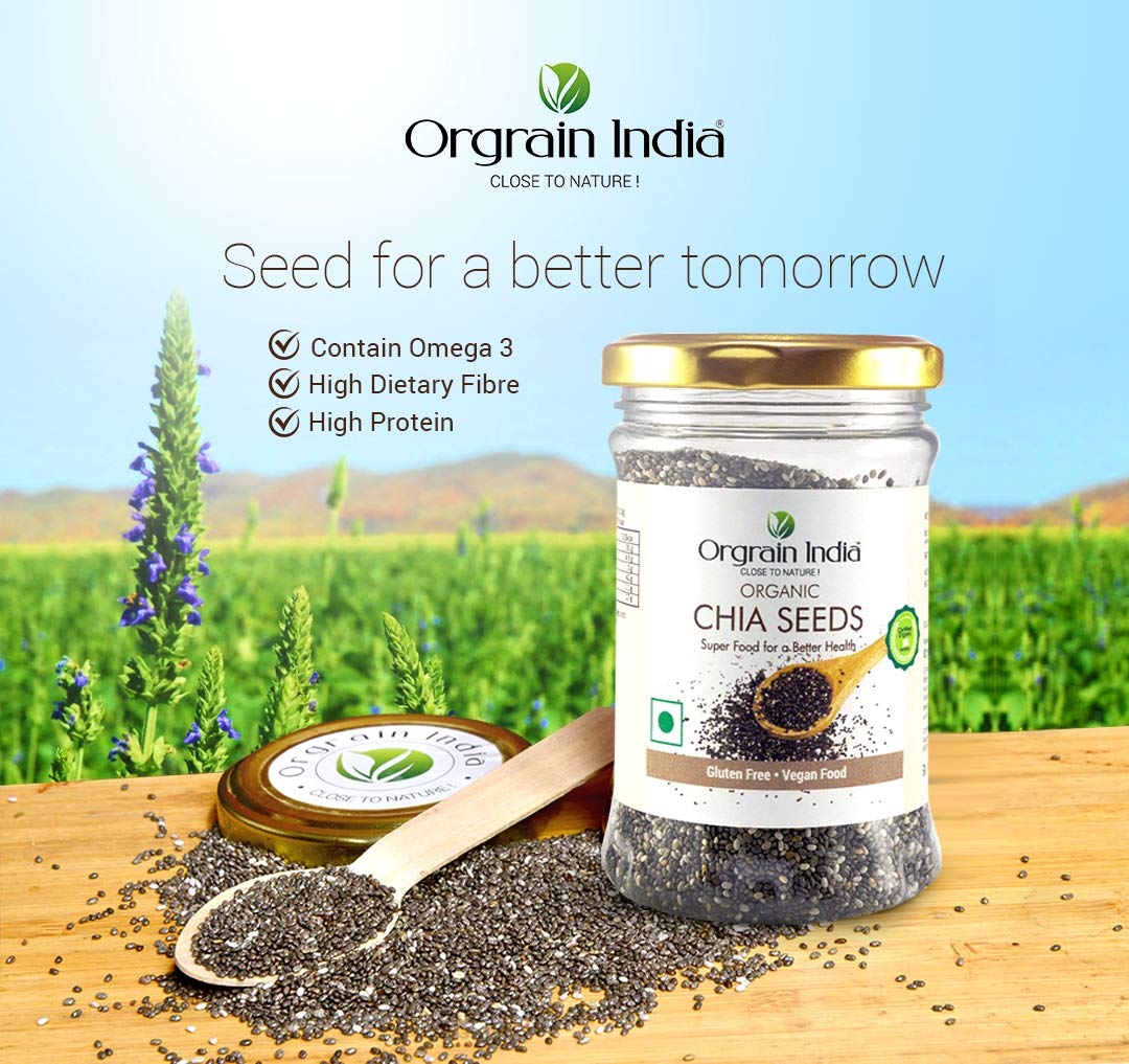 Orgrain India Certified Organic Chia Seeds 160g | Company-Owned Farmlands | Omega 3 | Fiber for Weight Loss