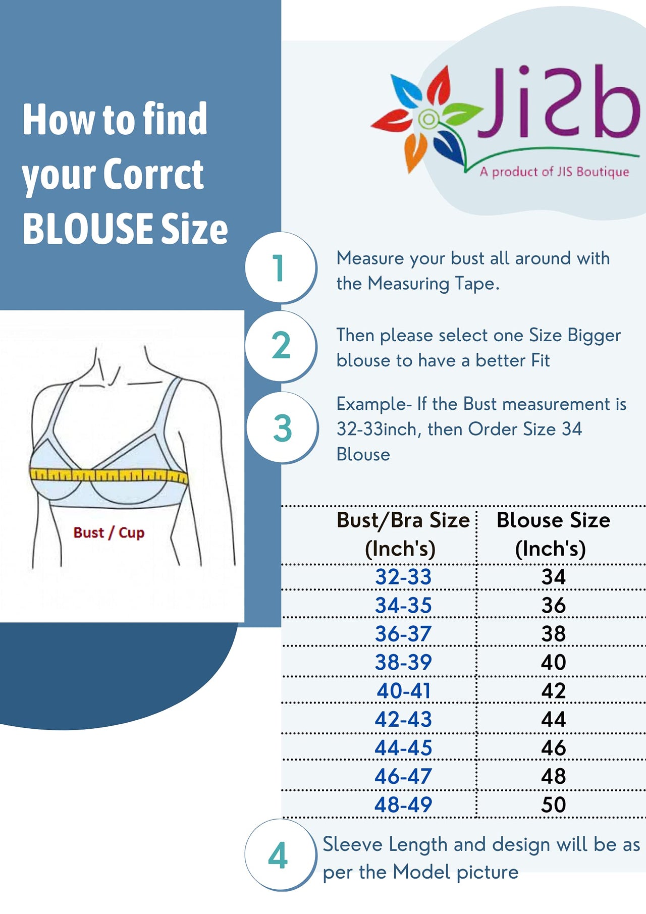 JISB Women's  Cotton Slub Stitched Saree Blouse with Elbow Length Sleeves