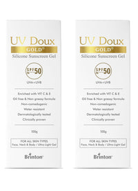 Brinton UV Doux Gold Silicone Sunscreen Gel SPF 50 PA+++ With Vitamin C & E | UVA/UVB Protection | Non-Greasy, Water Resistant | For All Skin Types, 100 gm (Pack of 2)