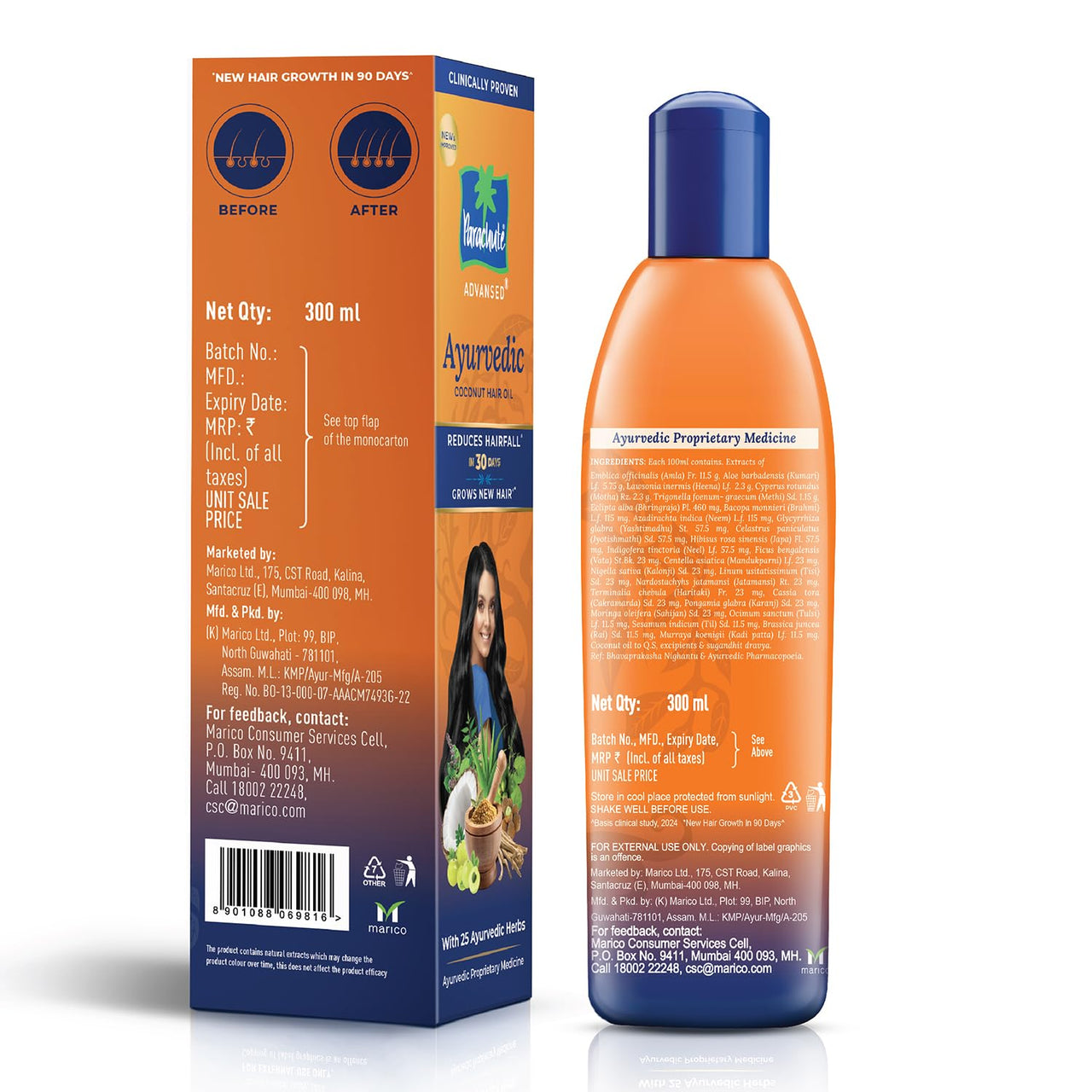 Parachute Advansed Ayurvedic Coconut Hair Oil | For Hair Fall Control & Hair Growth | With Coconut & 25 Ayurvedic Herbs like Amla, Neem, Bhringraj, Brahmi, Methi etc | Clinically Proven to Reduce Hair Fall in 30 Days | 300ml