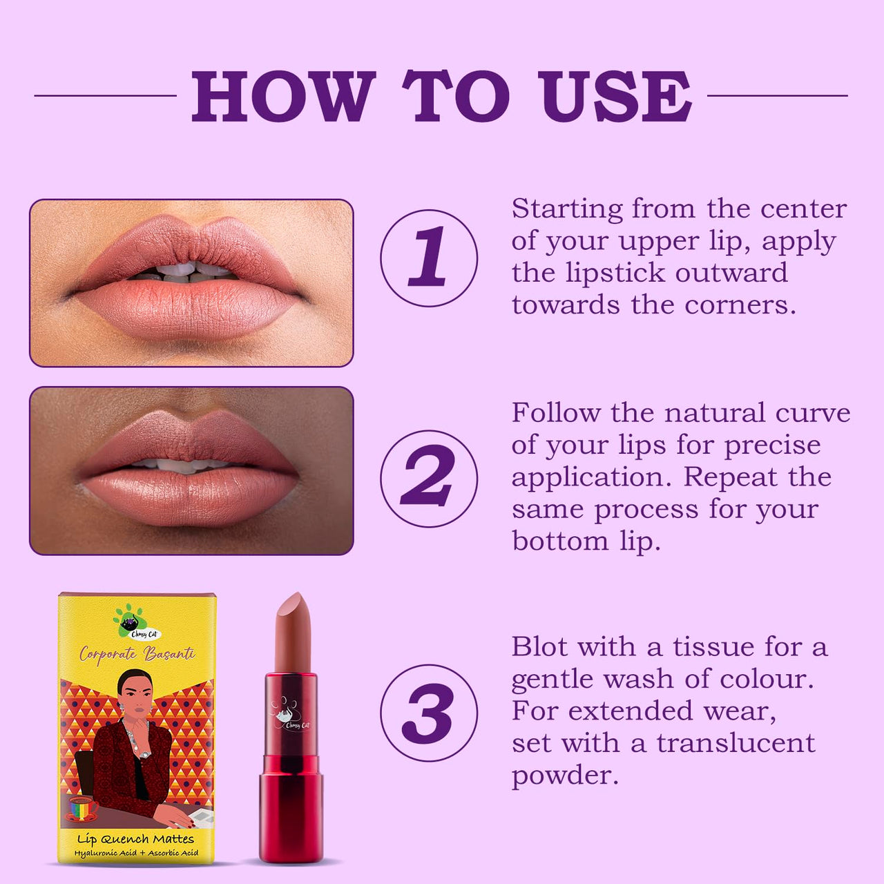 Clumsy Cat Corporate Basanti Matte Lipstick – Peachy Nude Shade | Long Lasting, Waterproof, Smudge-Proof & Non-Sticky | Nude Lipstick for Women & Dusky Skin Tone | Daily Use, Office Use & College Makeup