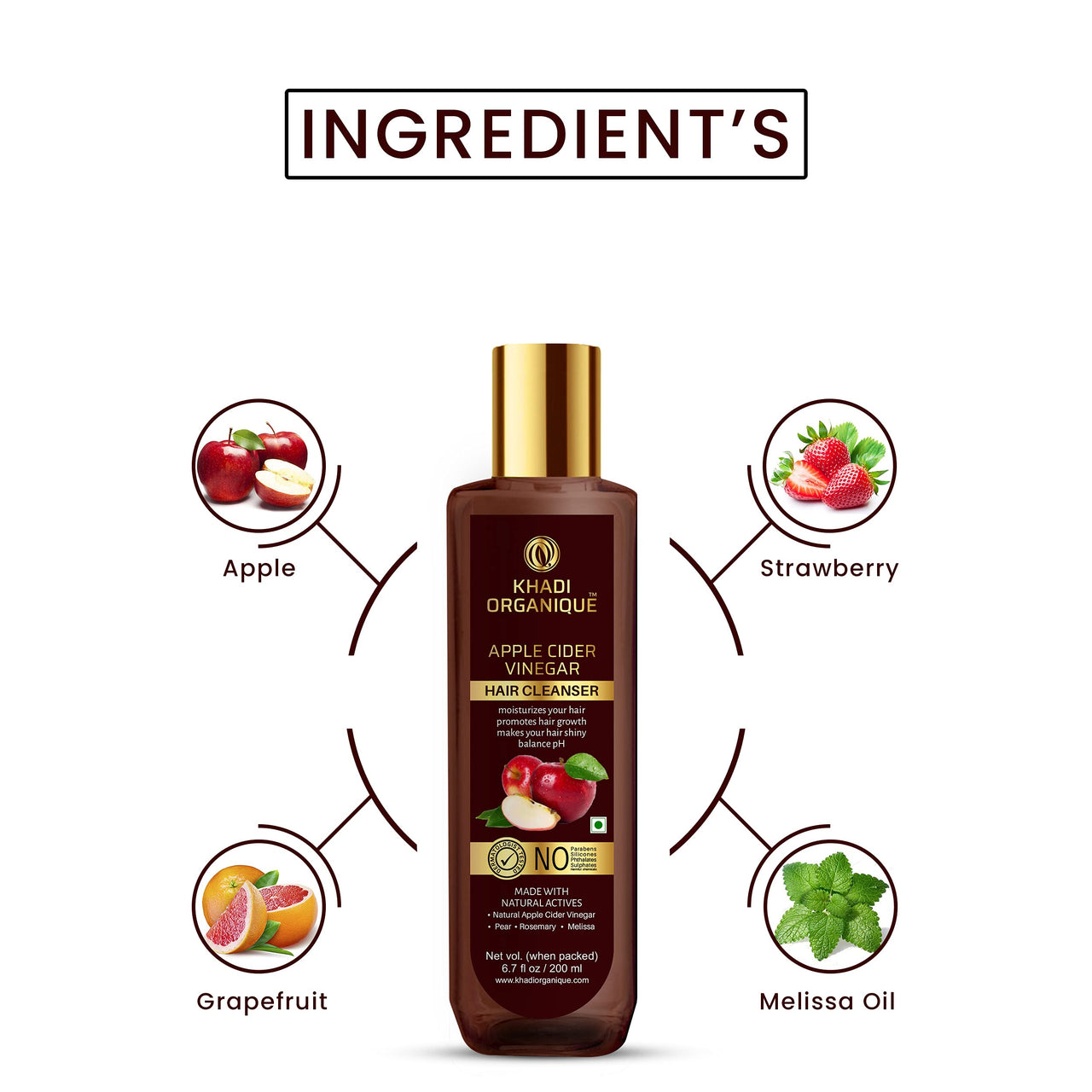 Khadi Organique Apple Cider Vinegar & Red Onion Shampoo Combo | Gentle & Natural Detox Formula that Helps Remove Dandruff & Buildup | Natural Shampoo with No Sulphate & No Paraben | Best Suitable for Women & Men - Pack of 2 - 2x200ml