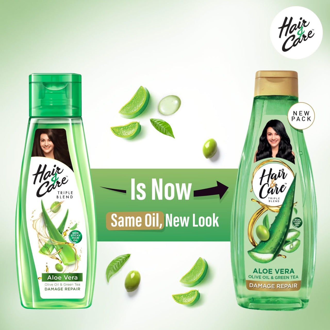Hair & Care Triple Blend Damage Repair Non-Sticky Hair Oil with Aloe Vera, Olive Oil & Green Tea, 300 ml + 100 ml