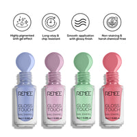 RENEE Glossy Finish Touch Nail Paint Set Of 4 & Eau De Parfum Bloom 8Ml, Premium Long Lasting Luxury Perfume Scent For All Occasions, Travel Friendly Mini Perfume & Eau De Parfum Dark Desire 8Ml