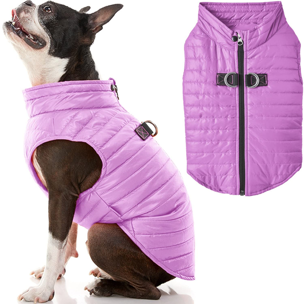 Gooby Puffer Vest Dog Jacket - Purple, Medium - Ultra Thin Zip Up Wind Breaker with Dual D Ring Leash - Water Resistant Small Dog Sweater Coat - Dog Clothes for Small Dogs Boy or Medium Dogs Medium chest (18")