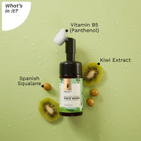 Pilgrim Spanish Squalane foaming face wash with Kiwi extracts & Aloe for skin hydration|Face wash with brush|Non drying cleanser for face | Face wash for dry & combination skin|For Men & Women | 120ml