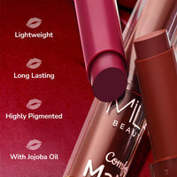 Mila Beauté Creamy Comfort Matte Long-Lasting Lipstick for Women | Highly Pigmented & Hydrating Lipstick with Jojoba | Single Swipe Application | Suitable for Indian Skin Tones - SOFT PINK