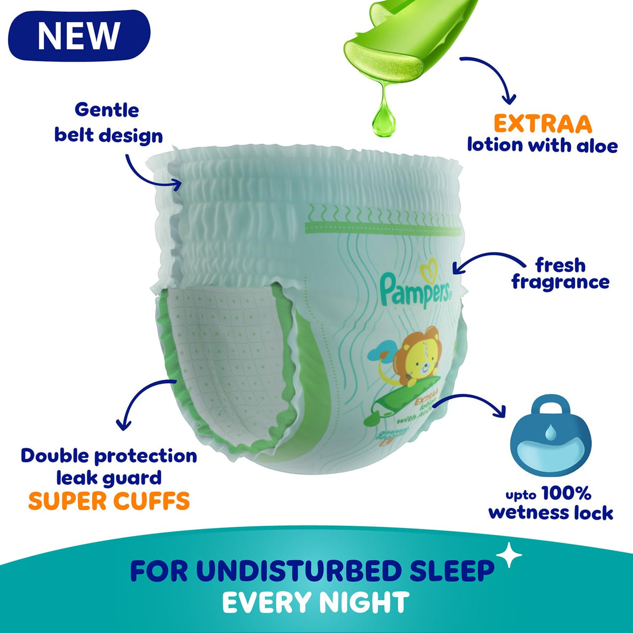 Pampers All round Protection Pants Style Baby Diapers, X-Large (XL) Size, 56 Count, Anti Rash Blanket, Lotion with Aloe Vera, 12-17kg Diapers