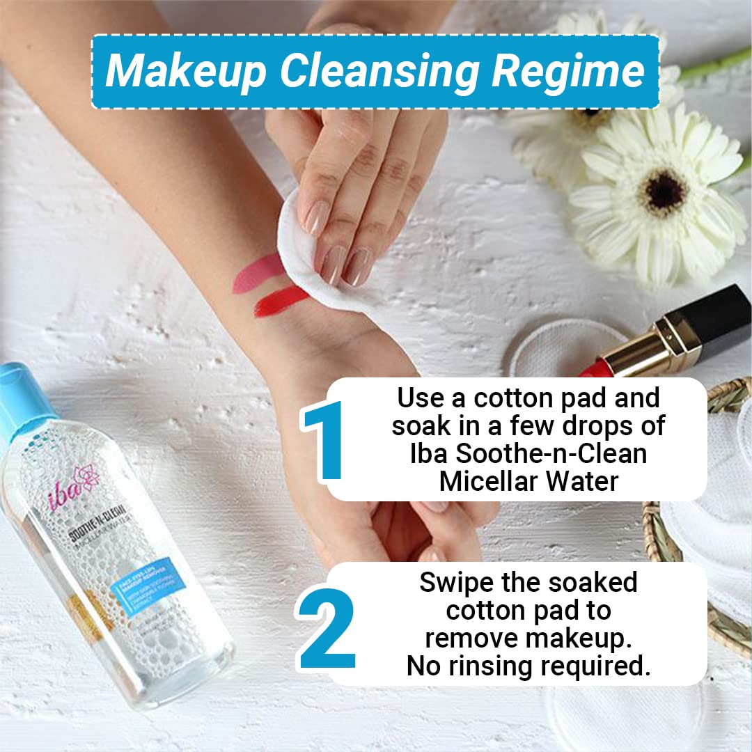 Iba Soothe - N - Clean Micellar Water With Soothing Chamomile Extract Paraben Free White Matte | Halal Certified & Vegan Makeup | 240ml - Pack of 2