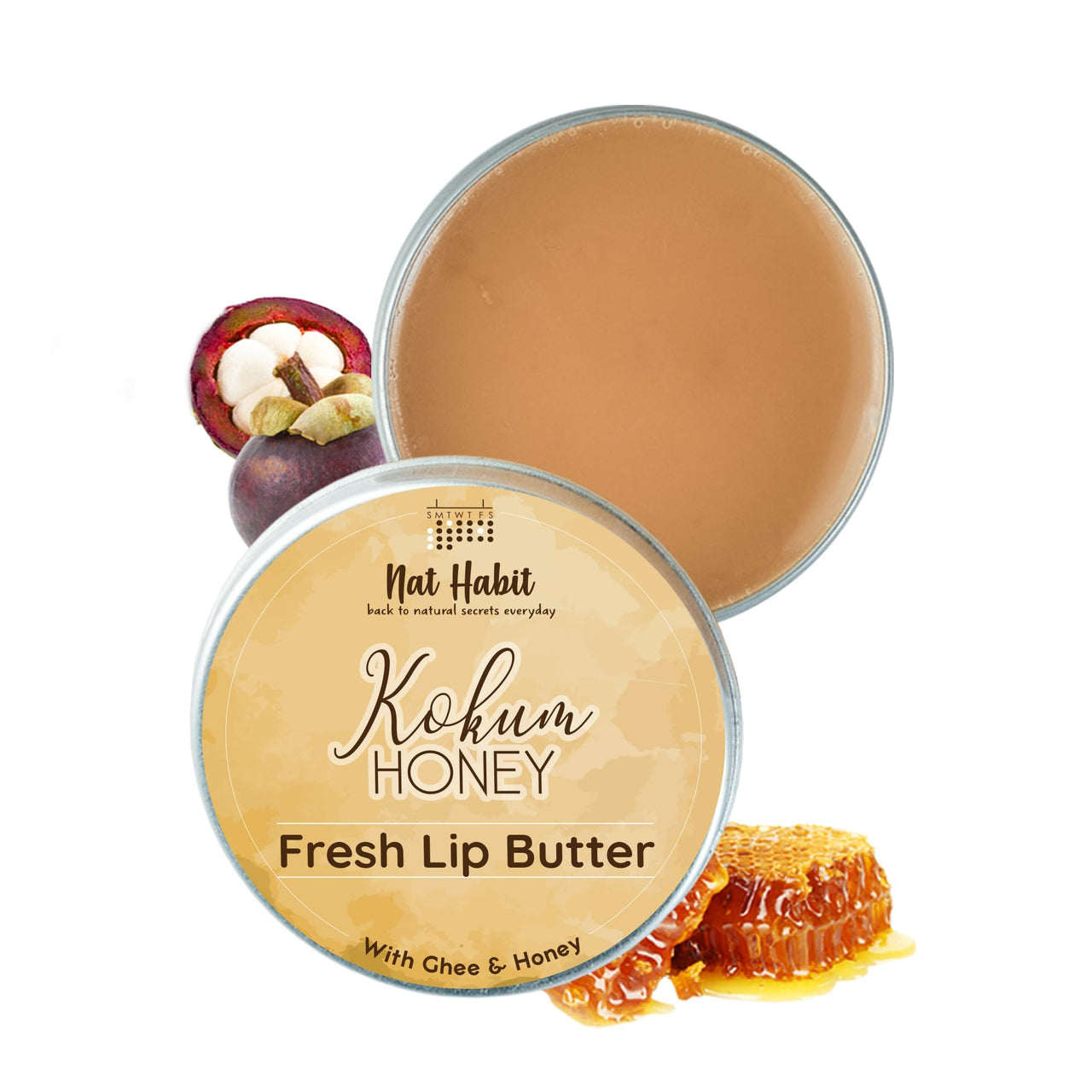 Nat Habit Kokum Honey Lip Balm Fresh Infused Lip Butter With Desi Ghee & Raw Honey For Lip Pigmentation, Lightening, Lip Repair, Dark And Chapped Lips (10gm) (Pack of 1)