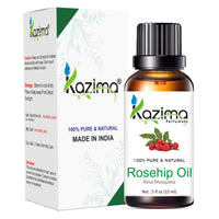 KAZIMA Combo of Jojoba Oil and Rosehip Oil - 100% Pure & Undiluted Oil for Acne, Wrinkles, Skin Moisturizing & Hair Growth, 15 ml each
