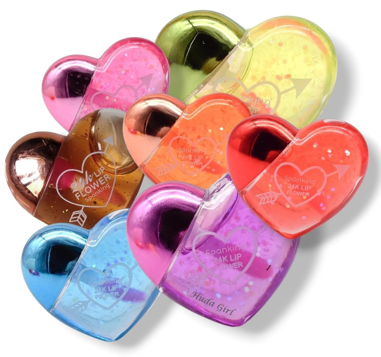 Huda Girl Beauty Hydrating Cute Sequin Heart Shape Lipgloss Oil Color Change Moisturizing Kids Girls LipOil Moisturizing Lips Care For Tint Dry And Chapped Lips - Set Of 4