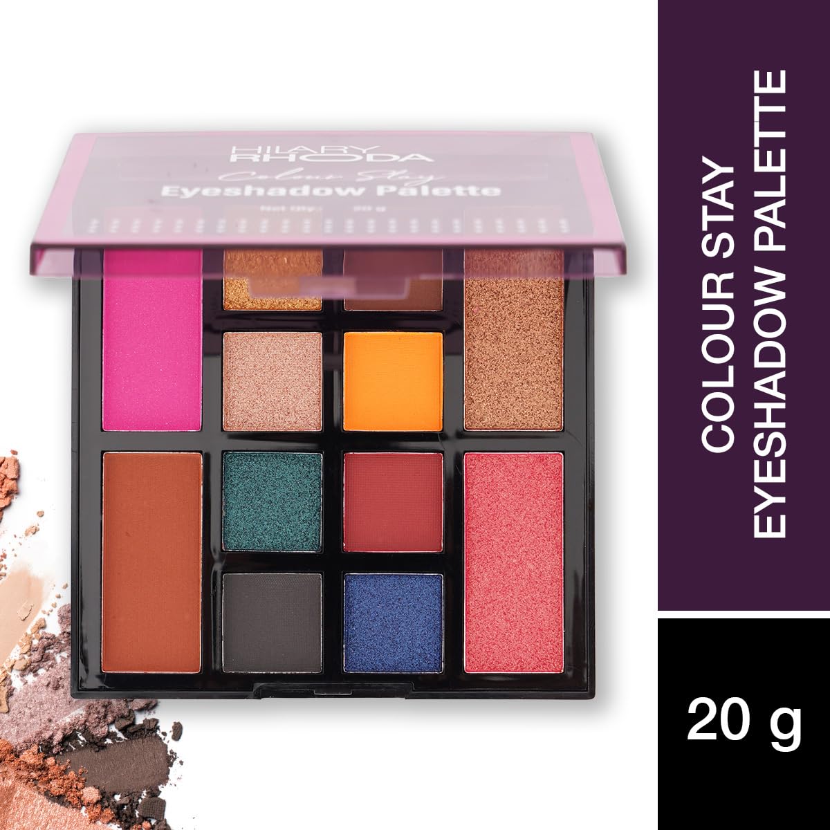 Hilary Rhoda Colour Stay Eyeshadow Palette | 12 Shades | Highly Pigmented Eyeshadow Palette | Matte & Shimmer Finish | No Fallout Eyeshadow Palette | Blendable Eyeshadow Palette | 20g