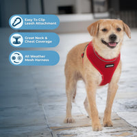 Aerolite No Pull Mesh Dog Harness with Lightweight, Soft, Breathable Chest Coverage, Reflective Stitching, and Adjustable Straps for Walking, Running, Training, Heavy Duty and Durable - Red, M