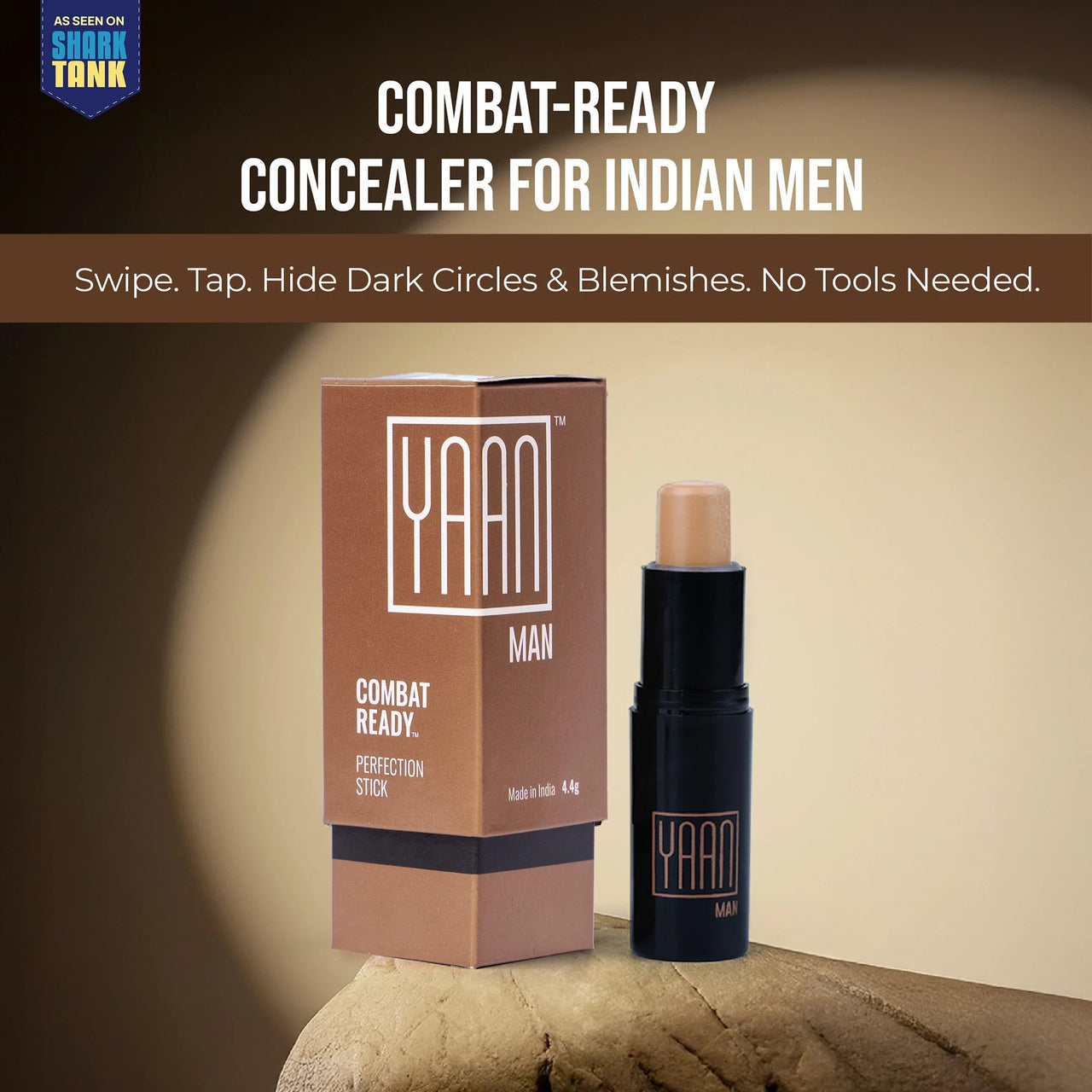 Yaanman Natural Concealer for Men (Medium Shade), 4.4g | Erase Dark Circles, Scars, Pigmentation| Perfection Stick For Perfect Skin, Medium Coverage | With Shea Butter and Vitamin E,