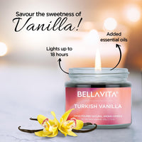Bella Vita Organic Soy Wax Aroma Candles Set Of 4 Scented Aromatic Fragrance Vanilla, Cinnamon, Lavender & Rose For Gifting Home, 60 Gms Each,Up To 15 Hours Burn Time