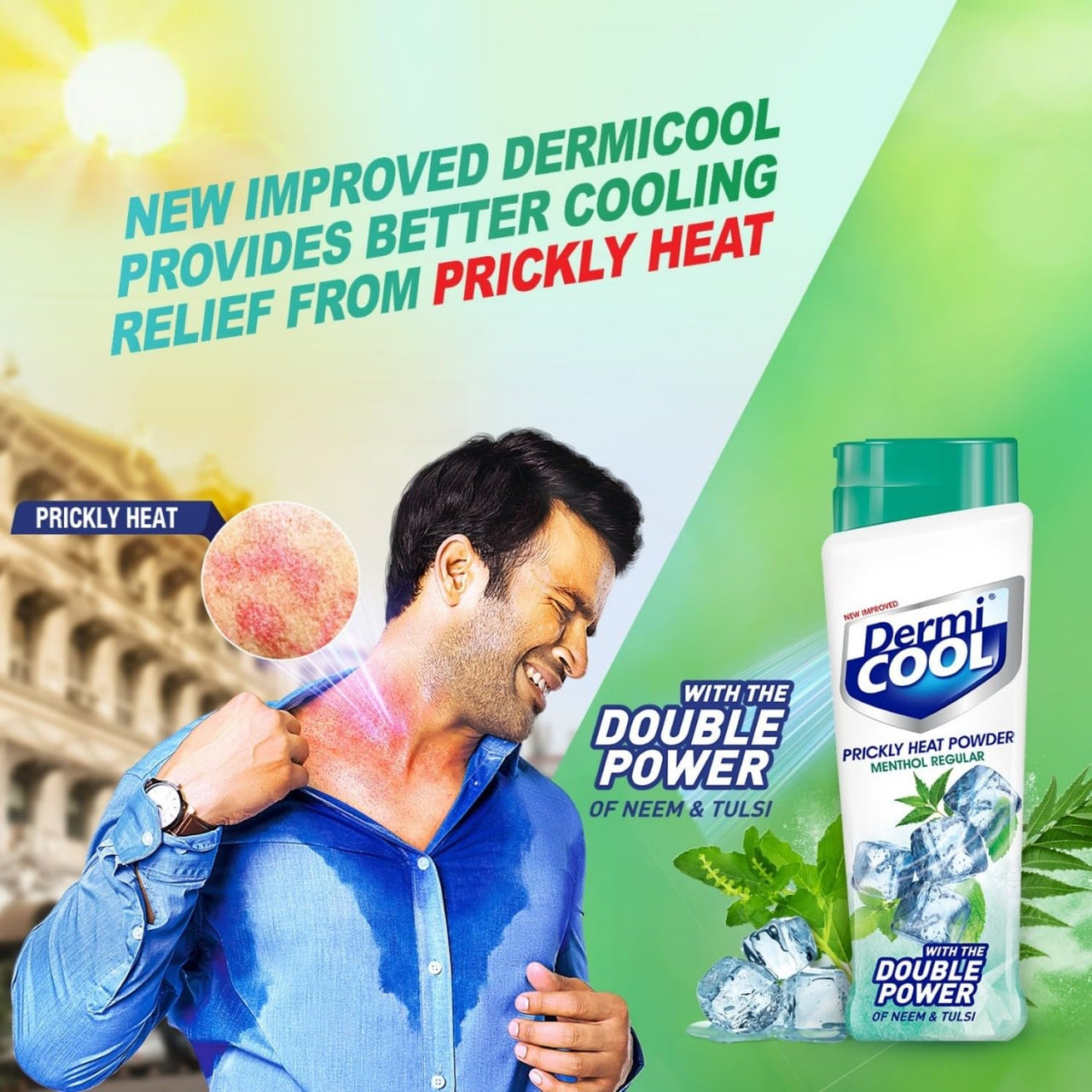 Dermi Cool Menthol Regular Prickly Heat Powder 400g (Pack of 2)