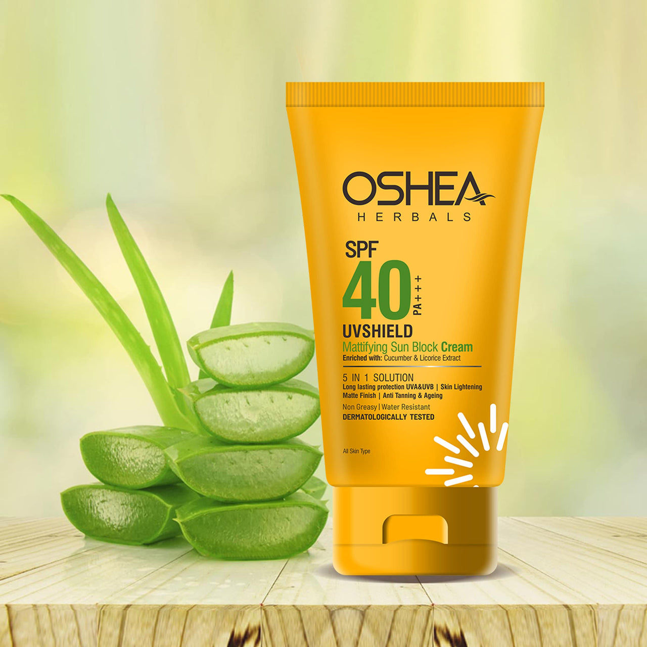 Oshea Herbals SPF 40 PA +++ UVshield Mattifying Non Greasy & Water Resistant Sunscreen for All Skin Types | Protection from UVA & UVB, Removes Tanning & Ageing | Enriched with Cucumber Extract 120g