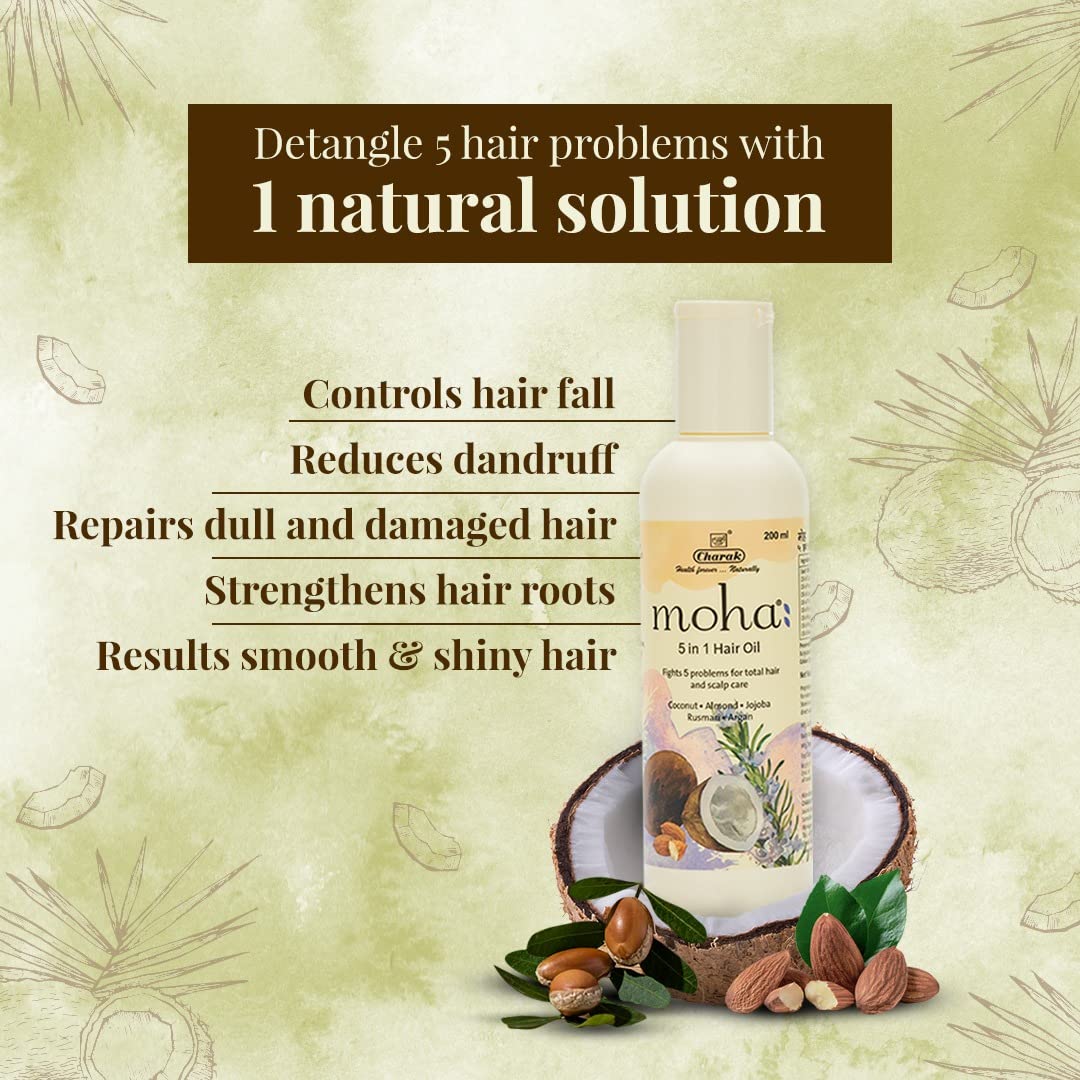 moha: Herbal Hair Shampoo 200 ML And 5 in 1 Hair Oil For Hair Growth and Hair Fall Reduction 200 ML Combo Pack | All Hair Type Clinically Proven (Oil + Shampoo 200ML each)