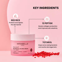 Mirabelle Korea Red Rice All In One Moisturizing Cream | Red Rice Extracts For Skin Brightening | Totarol Controls Acne | Lightweight, Non-Greasy| Korean Skin Care Products| For All Skin Types 50g
