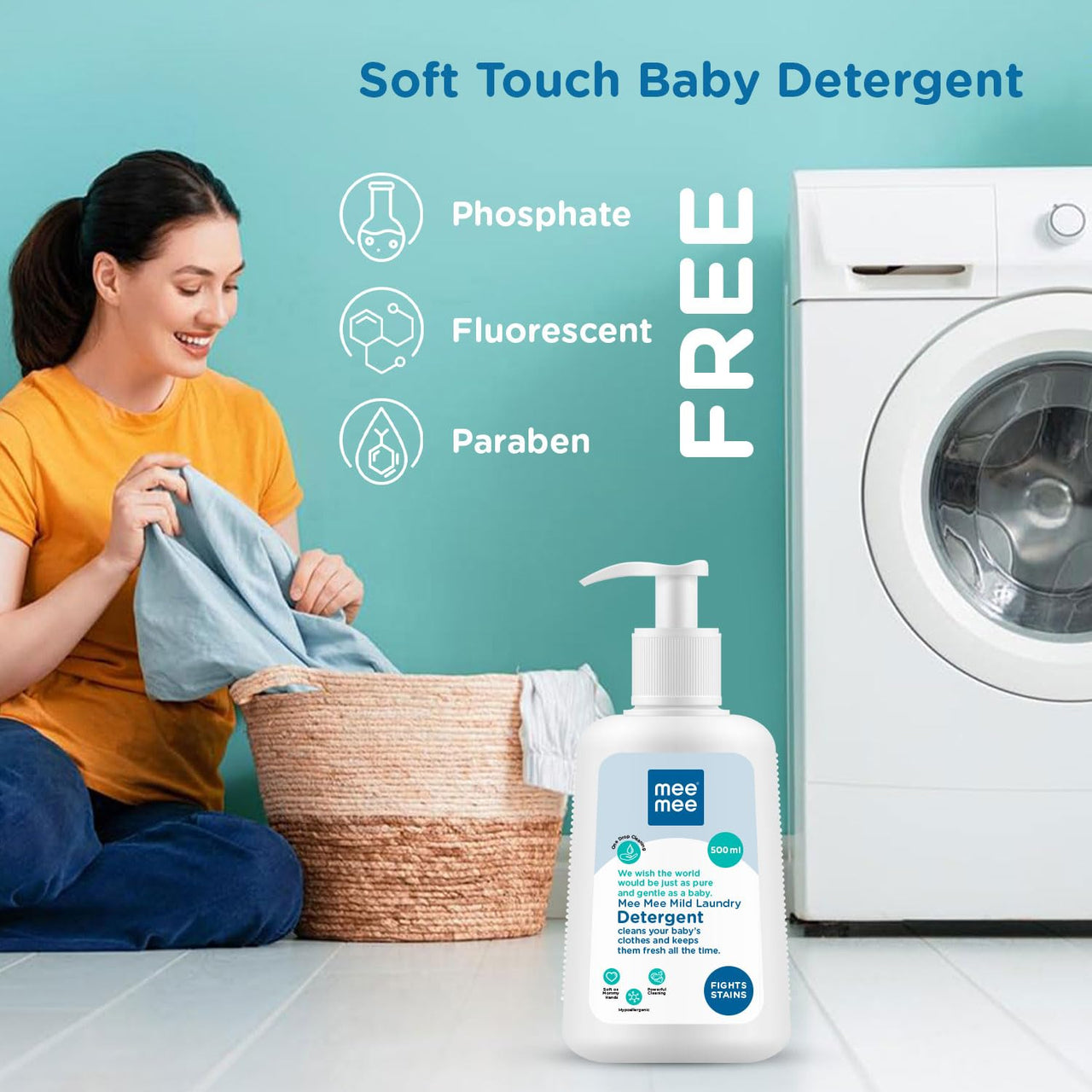 Mee Mee Baby Liquid Detergent 500 ml | Ph balanced, Free from Harsh Chemicals, Safe for mother's hands & baby's skin | Anti-Bacterial, Removes Stains & Odor with One Drop, Hypoallergenic