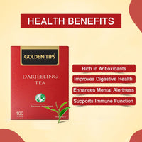 Golden Tips 100% Pure And Authentic Darjeeling Black Tea, Single Estate Premium Teabags, Rich Aroma & Delicate Flavor, (200 Gram, 100 cups)