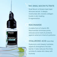 Quench 96% Snail Mucin Collagen Boost Serum With Niacinamide & Hyaluronic Acid | 72 Hours Hydration | Formulated & Made In Korea | Dewy Soft & Plump Skin | Prevents Early Signs Of Ageing (10Ml)