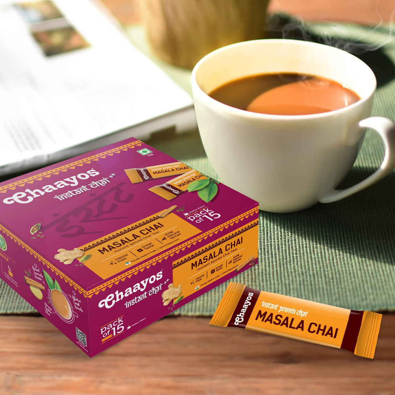 Chaayos Instant Tea Premix - Regular Sugar - Masala Flavour (15 Sachets)