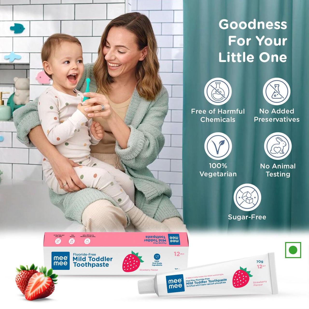 Mee Mee Fluoride-Free Toothpaste, Strawberry,Cavity Protection,70 gram