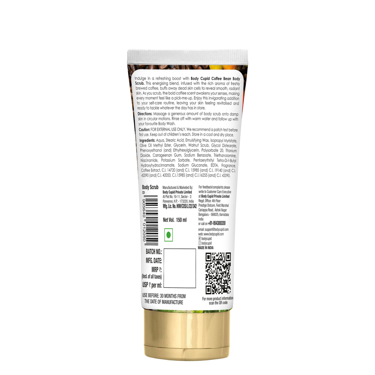 Body Cupid Coffee Bean Body Scrub | Energizing Exfoliation for Smooth, Glowing Skin | Freshly Brewed Coffee Fragrance | 150ml