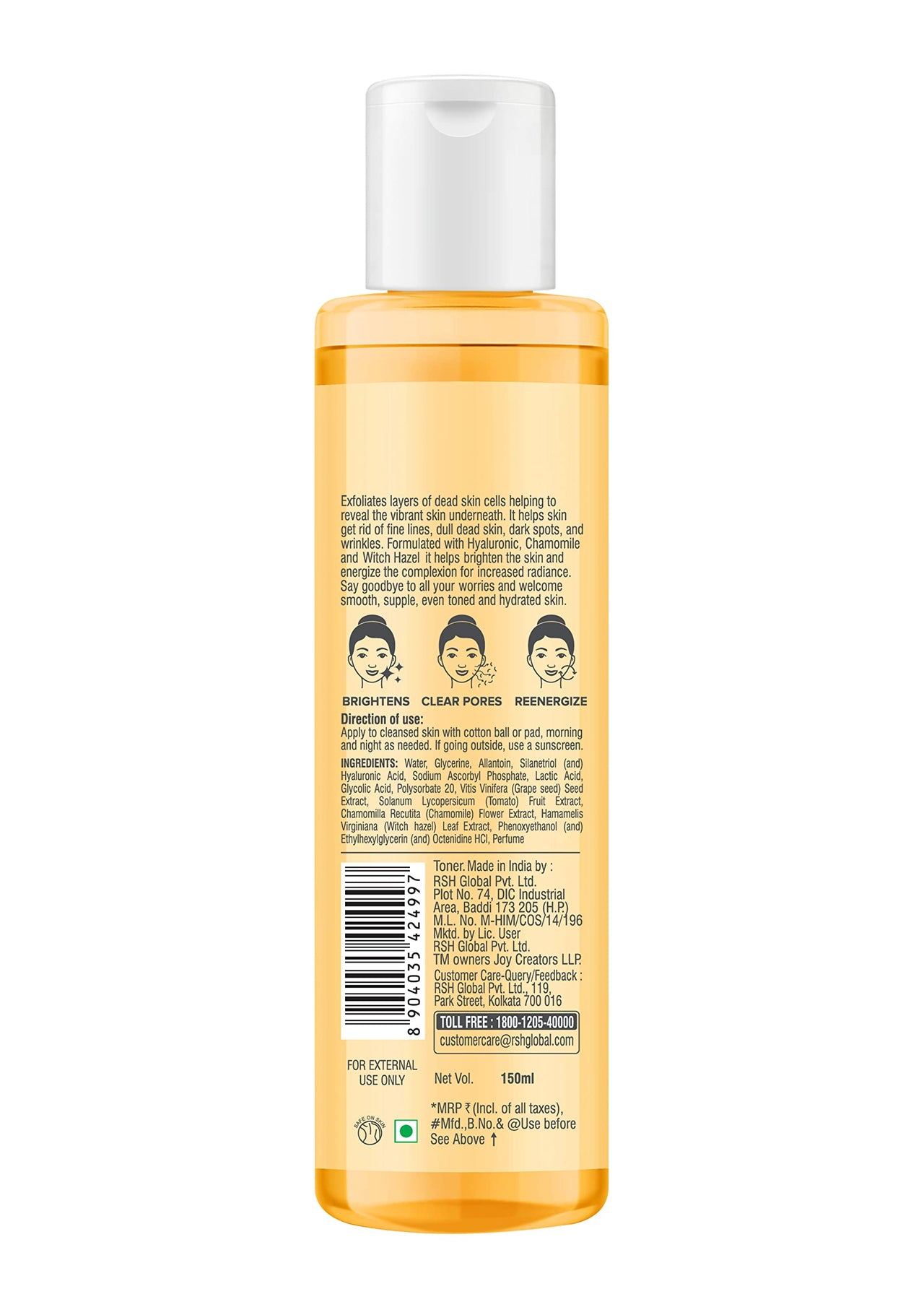 Joy Alcohol Free Vitamin C Face Toner for Glowing Skin (150ml) | Suitable for All Skin Types; Men & Women | Brightening & Refining Toner for Face with Hyaluronic Acid & Natural Fruit Extracts