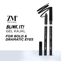 ZM Zayn & Myza Gel Kajal | Intense Colour | Long-lasting 36Hr wear | Transfer proof | Waterproof | Smudge Proof, 0.35g