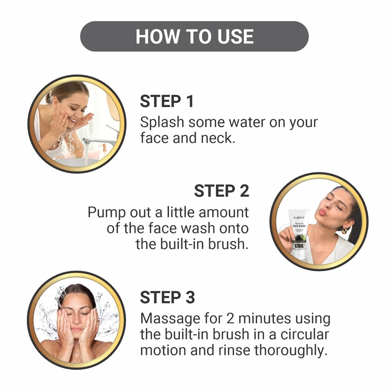 ELIBLISS Charcoal Face Wash, Fights Pollution and Acne, Oil Control for Men & Women Pack of 2