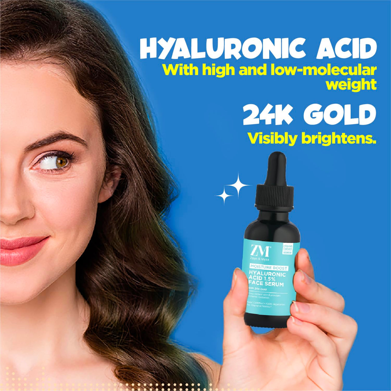 ZM Zayn & Myza 1.5% Hyaluronic Face Serum with 24K gold | For Bright, intensely hydrated & glowing skin | Keeps skin plump & improves elasticity | For all skin types, 30ml
