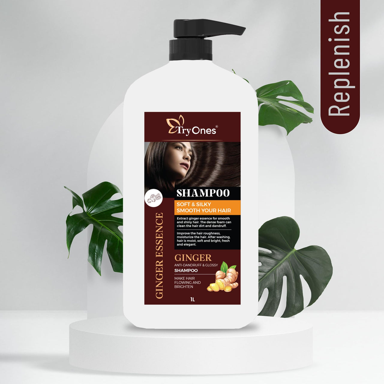 TryOnes Dandruff-Control Shampoo | Ginger Root | Anti Dandruff | Silicon, Sulphate & Chemical Free | For All Hair Types | 1000ml