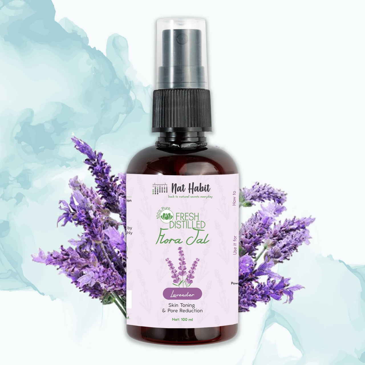 Nat Habit - 100% Pure Lavender Jal - Lavender Water - Toner, Face-Mist, Astringent & Face Spray- Ayurvedic Steam-Distilled For Oil-Control, Acne-Control, Skin Hydration (Pack of 1, 100 ml)