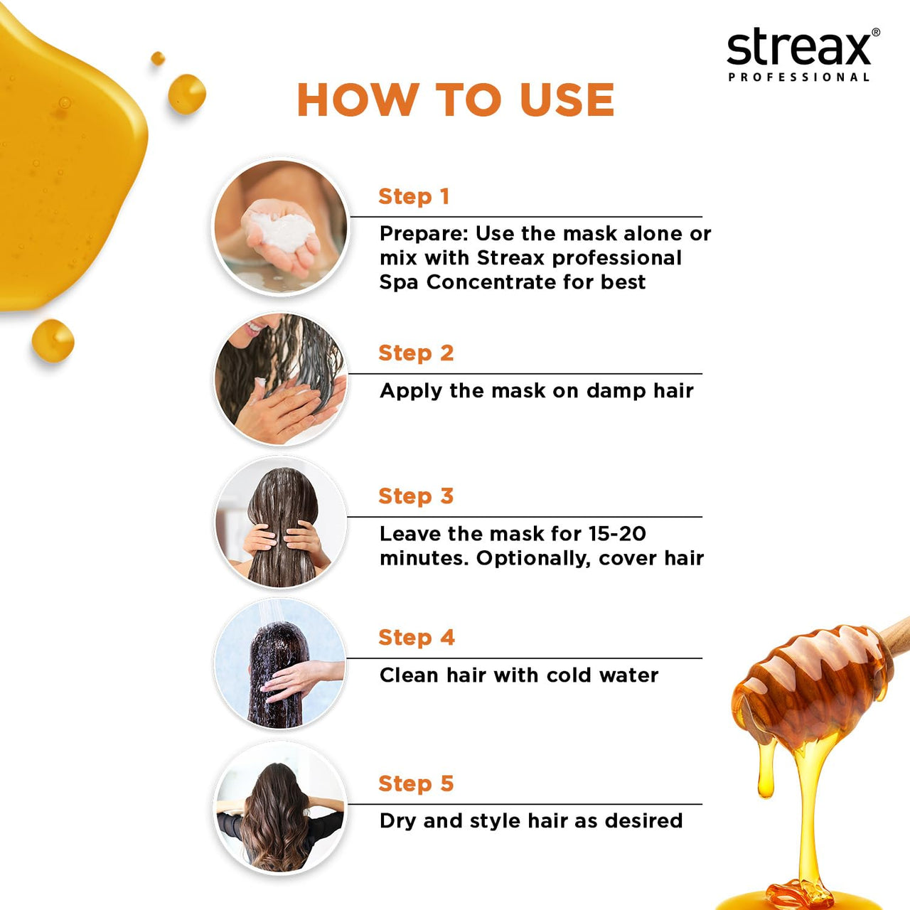 Streax Professional Spa Nourishment Hair Masque For Women|Normal To Dry Hair|Enriched With Honey&Vitamin E|Conditions,Softens&Detangles Hair|Reveals Softer,Smoother&Shinier Hair,200 G,1 Count