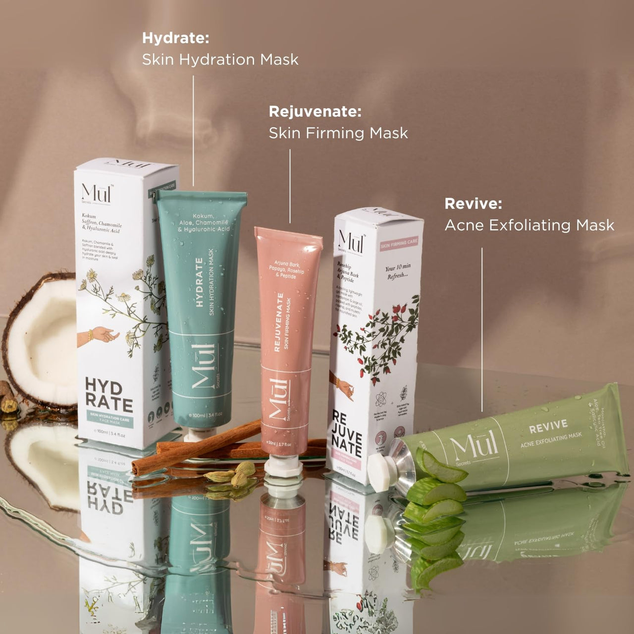 Mul Secrets 50 ml Revive Acne Facemask & Scrub - Acne Reduction, Scar & Dark Spot Lightening, Sebum & Oil Control - 2% Salicylic Acid, Manjistha & Aloe Vera - 15+ Uses