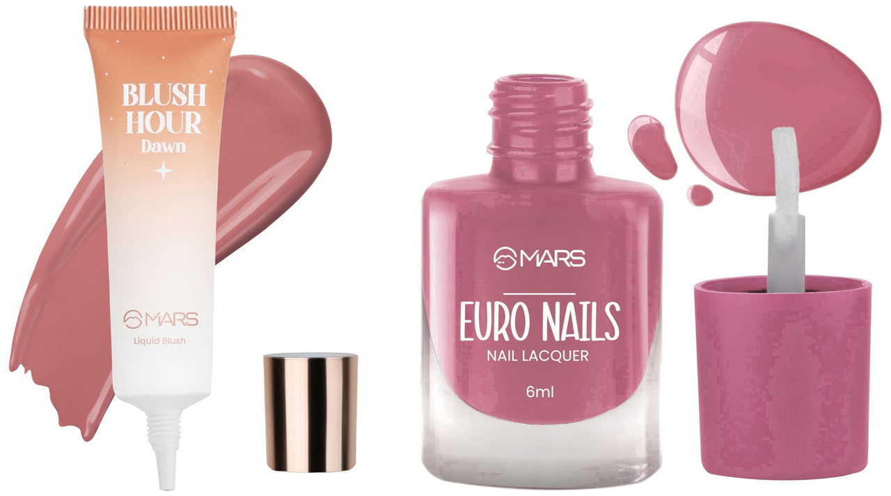 MARS Liquid Blush Hour | Dewy-Matte Finish | Highly Pigmented | Lightweight & Long-Lasting Formula | Effortless Application (12 ml) (01-DAWN) EURO Nail Lacquer (6.0 ml) (Shade-14)