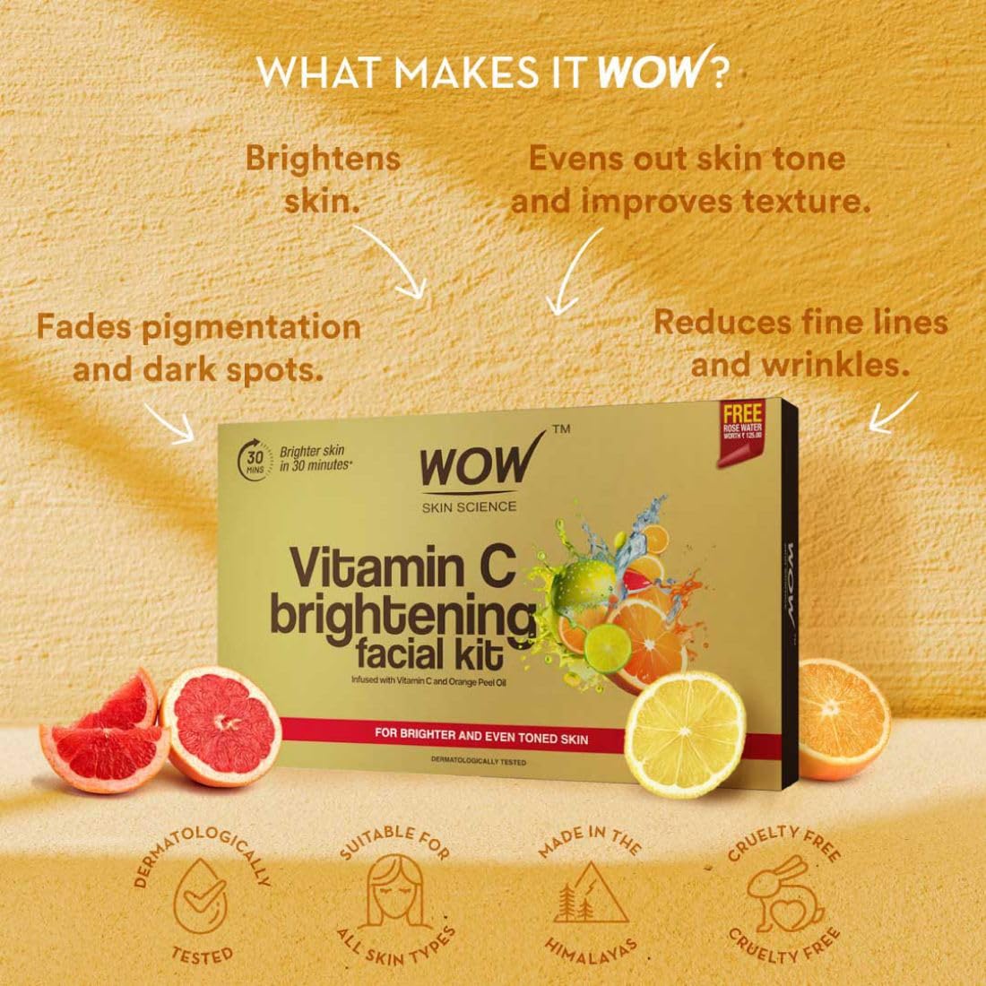 WOW Skin Science Vitamin C Brightening Facial Kit with Rose Water | For All Skin Types | 6 Easy Steps | For Brighter and Even Toned Skin |For Men & Women | Pack of 7