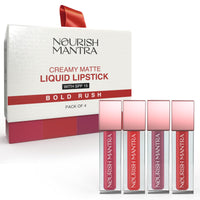Nourish Mantra Bold Rush Creamy Matte Liquid lipstick combo with SPF 15 Set of 4(1.2ml Each) | Mini Lipstick |red lipsticks | Water Proof | Smudge Proof | transfer Proof | Long Lasting | for all Skin tones